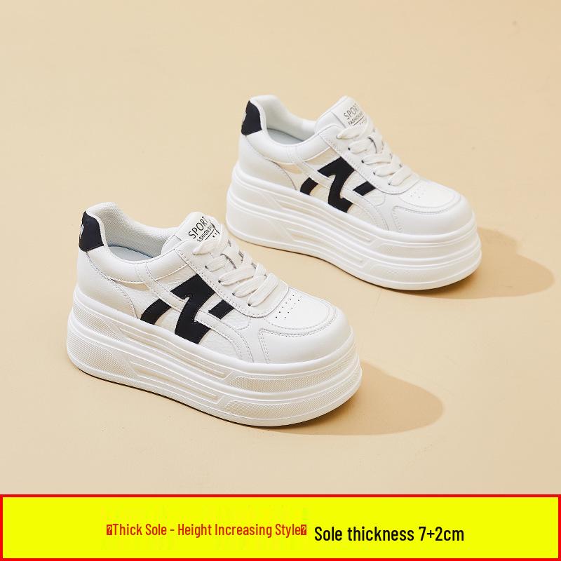 White 2025 Autumn Platform Sneakers: Sporty, Height-Enhancing 9cm Korean Leather Flatforms