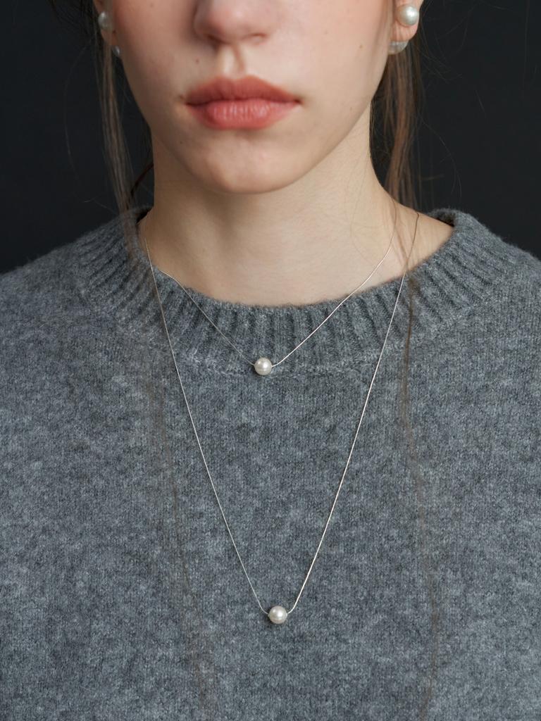 Love Me Monster [Silver] Essential Pearl / Chain Long Necklace 8Mm (L233Mnk060)