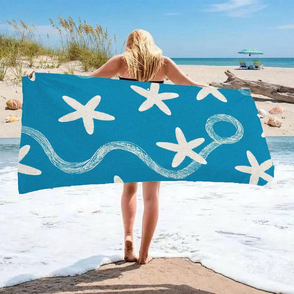 Beach Theme Beach Towel Starfish Shell Printing Microfiber Quick Drying Absorbent Large Bath Towel