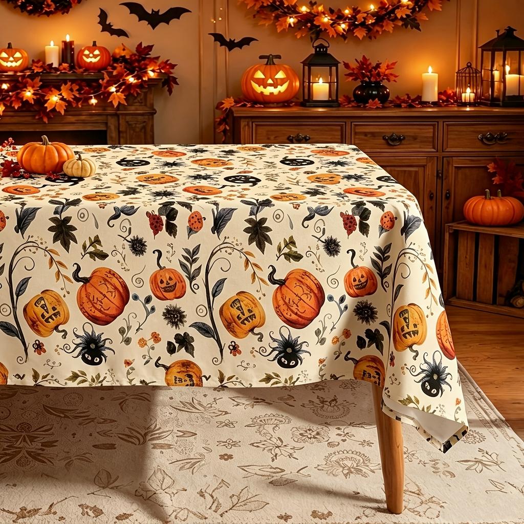 1 piece, beige Halloween pumpkin tablecloth, 86.61*51.18 inches, full-sized pumpkin patternzyc