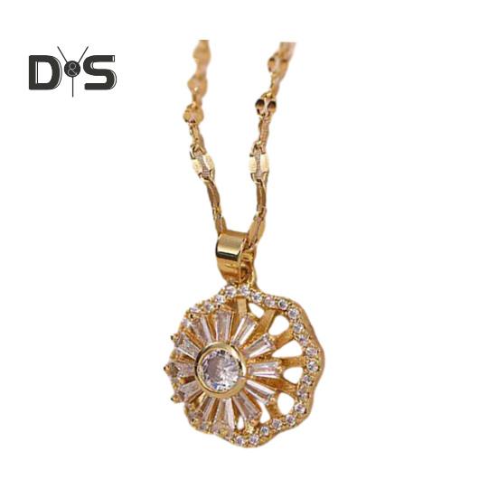 Rotatable Rhinestone Flower Pendant Necklace for Women Titanium Steel Shiny Cubic Zircon Flower Choker Wedding Party Jewelry