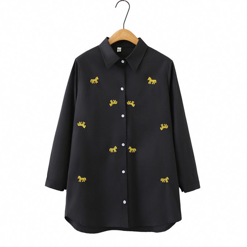 

Plus Size Women s Embroidered Long Sleeve Cotton Cardigan, Spring Artistic Style 2026, Mid-Length Shirt 2XL чорний