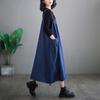 Plus Größe Sommer Kleid Frauen Denim Lose Lange Kleid Vintage Casual Tiefe Blau Ärmellose Übergroßen