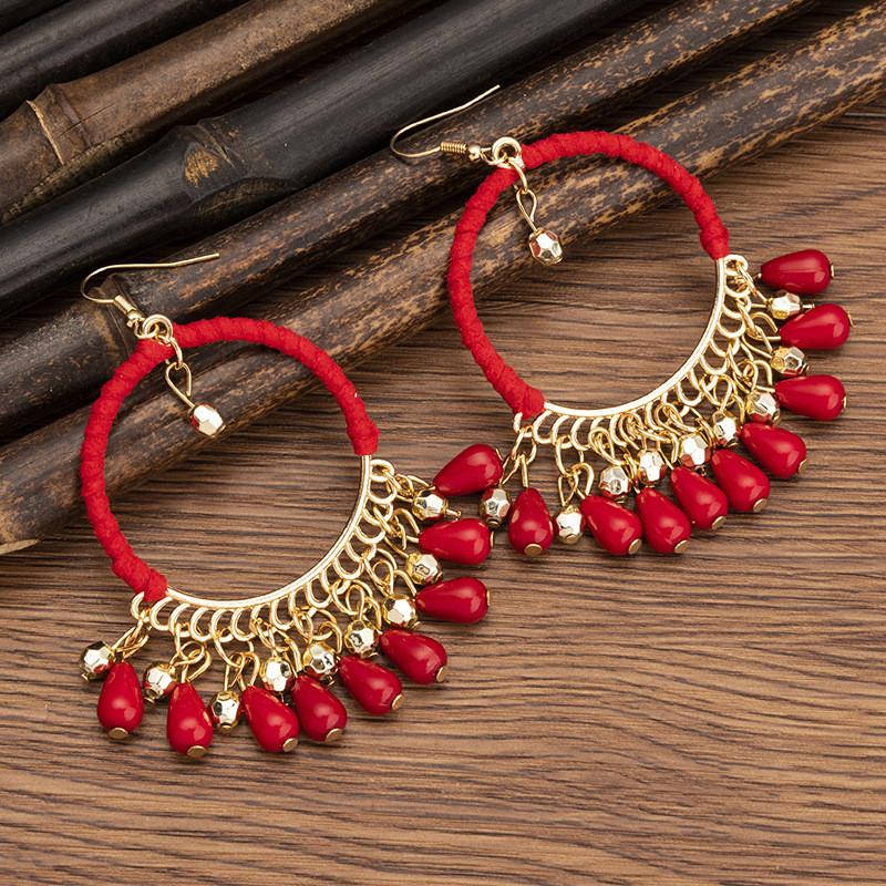 Pinkdudu Ethnic Style Rice Bead Tassel Bohemian Women Earrings Travel Accessories for Women PD2038