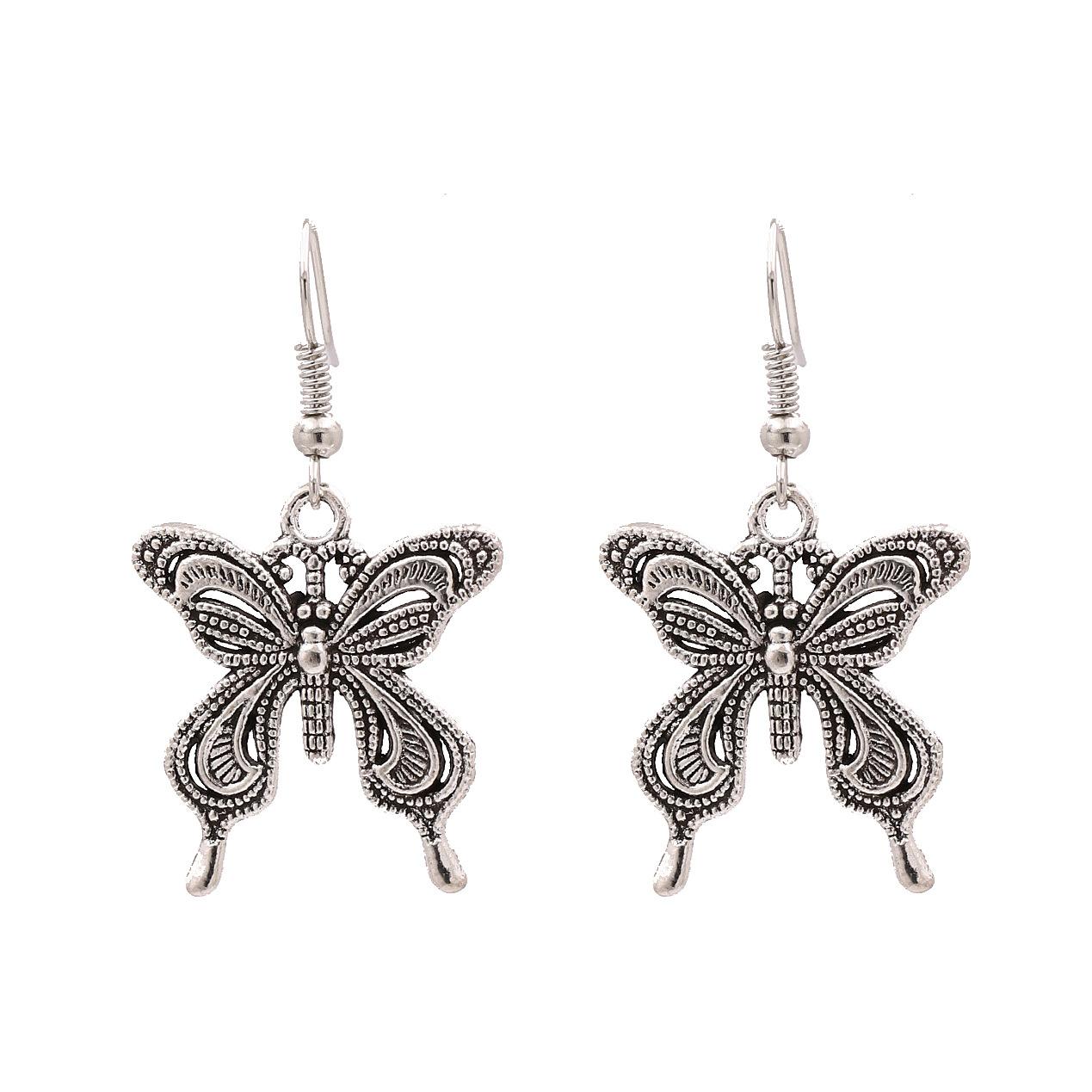 Retro Copper Color Hollow Butterfly Pendant Earrings for Women Drop Zircon Wholesale Girl Gift Birthday Brincos