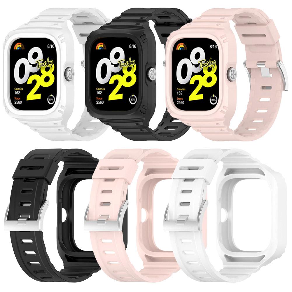 2 In 1 For Redmi Watch 4 Case + Band Silicone Watch Band Strap + Protective Case Cover Wristband Replacement Watch Accessories
