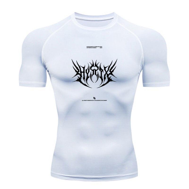 Men's Quick Dry Compression Workout T-shirt, Gothic Death Metal Spiky Print Athletic Shirt for Gym Running Training Spor