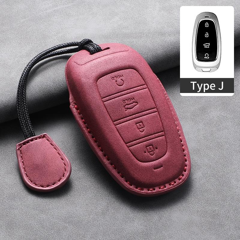 4 Buttons Leather Car Key Holder Case Cover for Hyundai Tucson Solaris Sonata Hybrid NEXO NX4 Santafe Dn8 Car Key Holder Shell