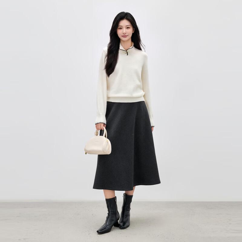 Qiushuiyiren Minimalist Casual Knitted A-Line Midi Skirt