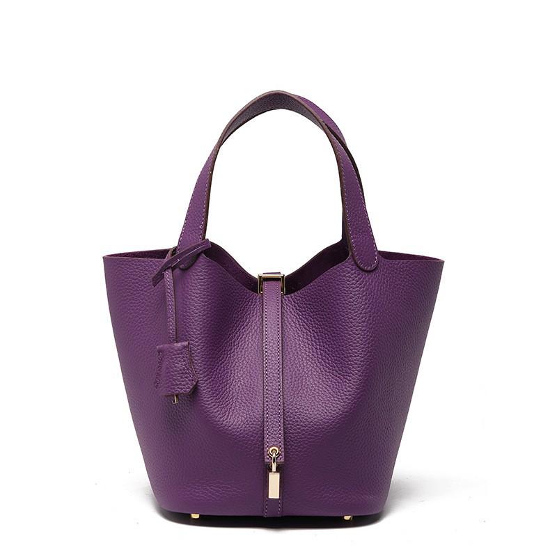 Women's High-Quality Genuine Leather Bucket Bag - Exquisite Cowhide Handbag