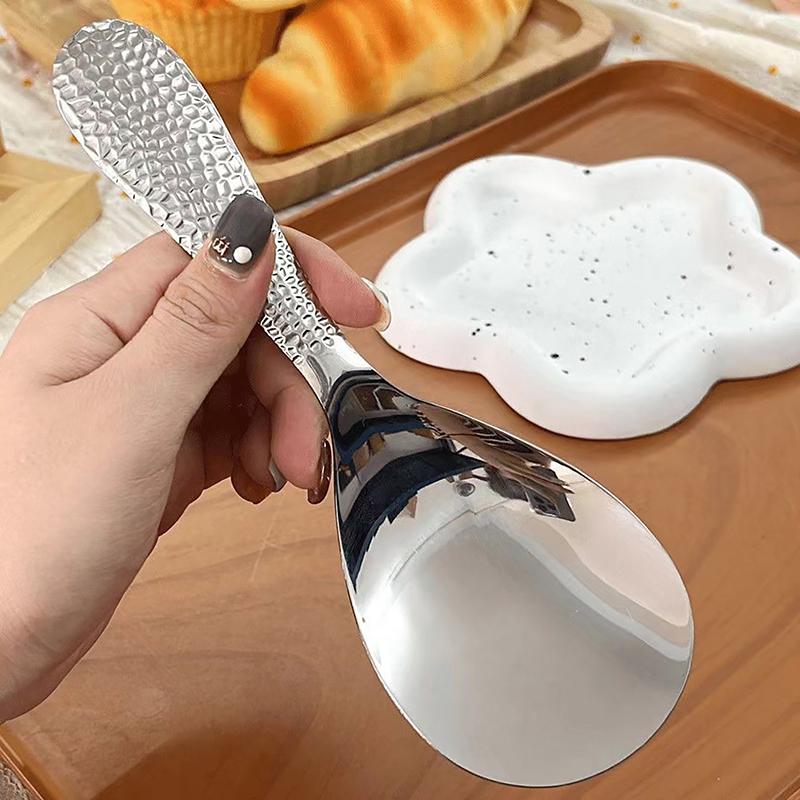 Stainless Steel Hammer Patterned Long Handle Rice Spoon Cafeteria Restaurant Self-Service Rice Shovel Household Rice Scoop