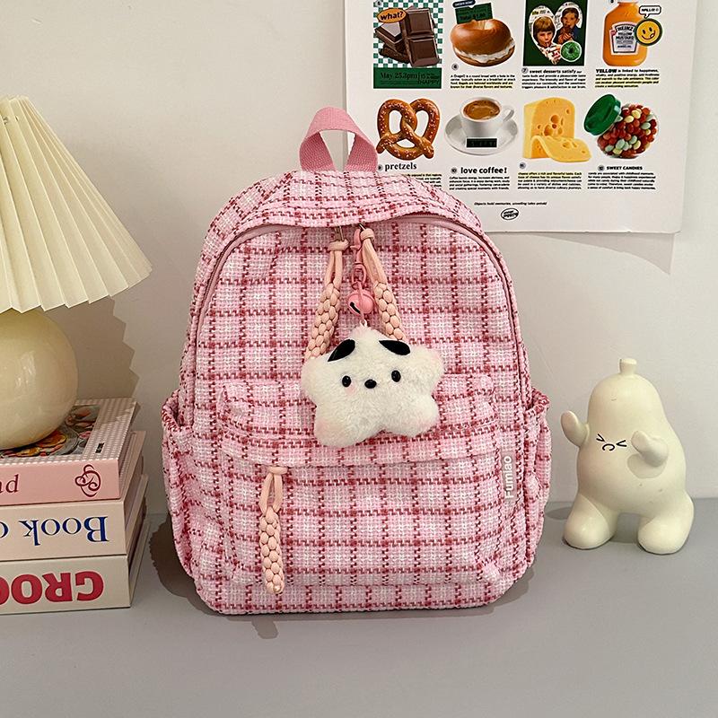 Schoolbag Japanese ins small fresh plaid small schoolbag female college student versatile casual backpack soft sister cute little backpack