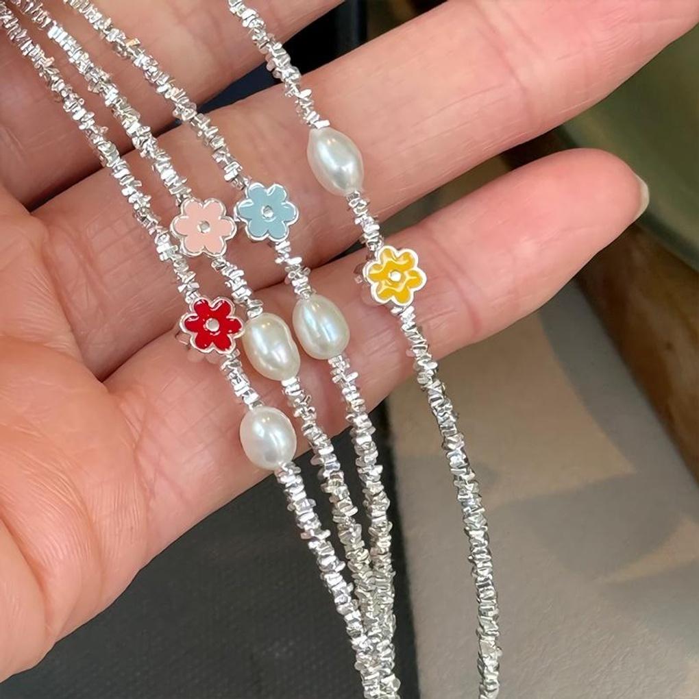 Women's Silver 925 Pearl Flower Color Flower Bracelet