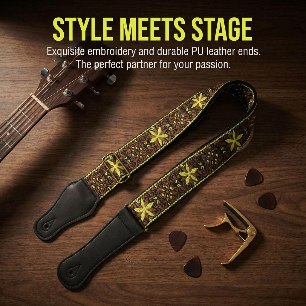 Personalized Unisex Leather Guitar Strap for Acoustic, Electric & Folk Instruments