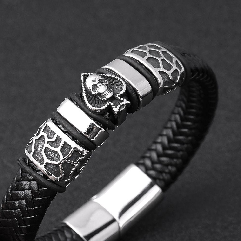 Men's Bracelet Skull Genuine Leather Bracelet Jewelry
