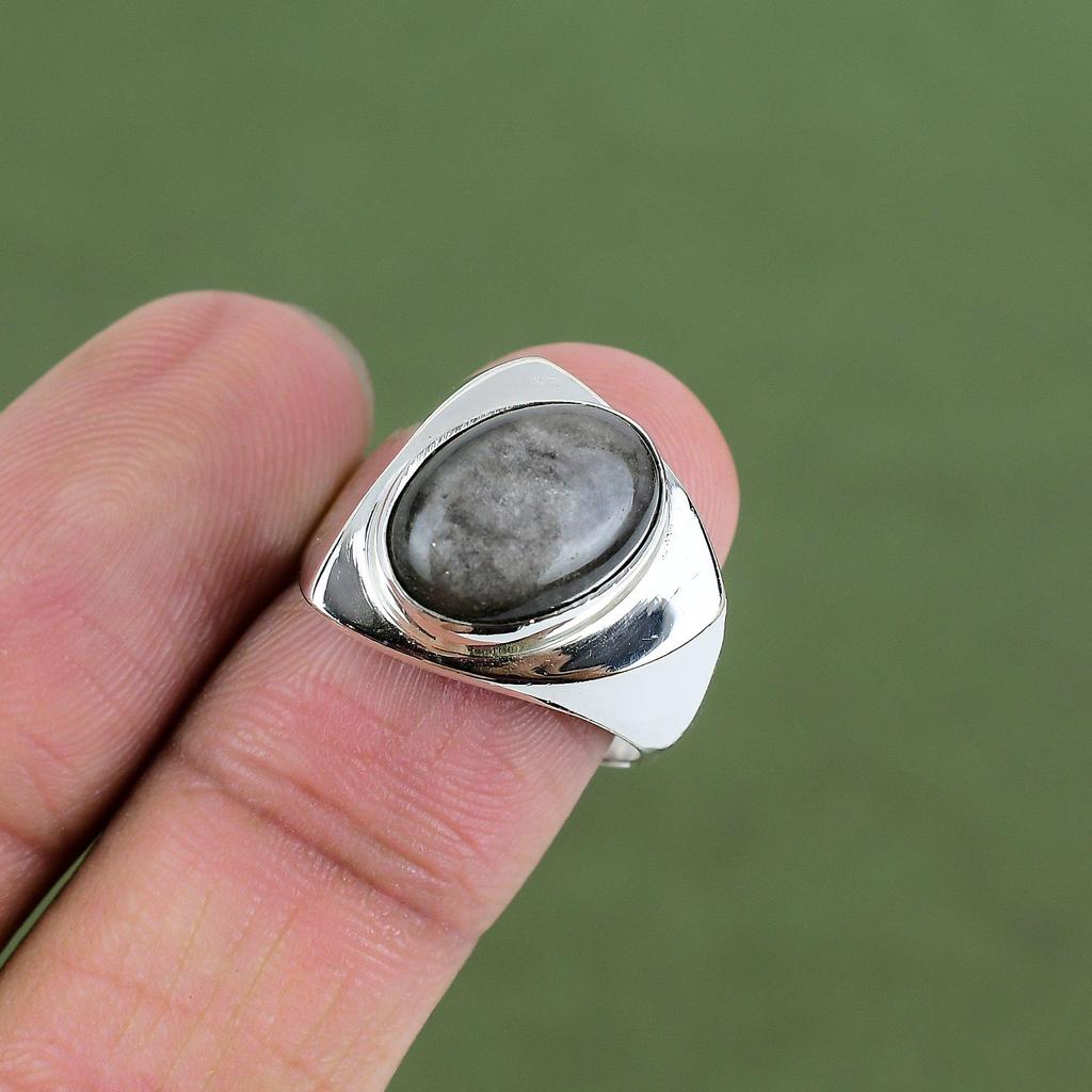 Silver Sheen Obsidian Ring 925 Sterling Silver Ring Boho Style Jewelry Handmade Ring Original Gemstone Ring For Gifts Available In Ring Size