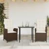 Vidaxl 3-Cz. Garden Furniture Set With Cushions, Brown, Poly Rattan
