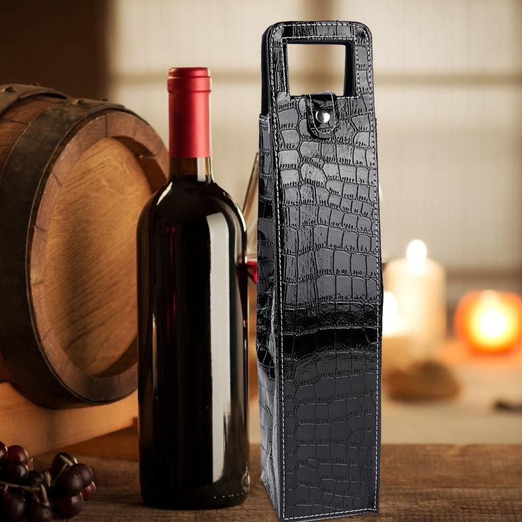 PU Resuable Leather Wine Tote Bag Champagne Beer Gift Bags Carrier(black)