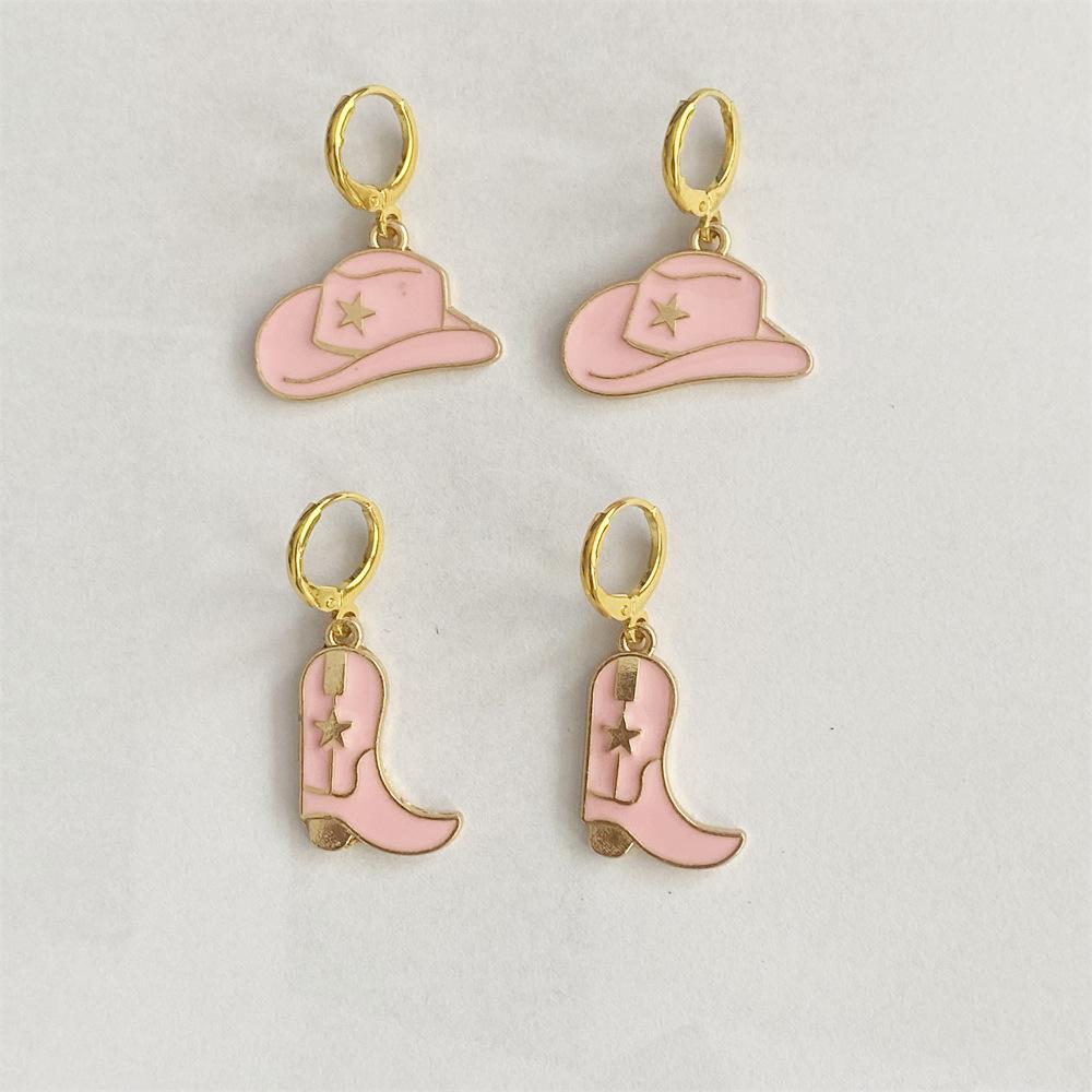 Pinkdudu Vintage Cowboy Hat Zinc Alloy Drop Earring Cute Glass Dripping Boots Hoop Earring Simple Trendy Earring PD2228