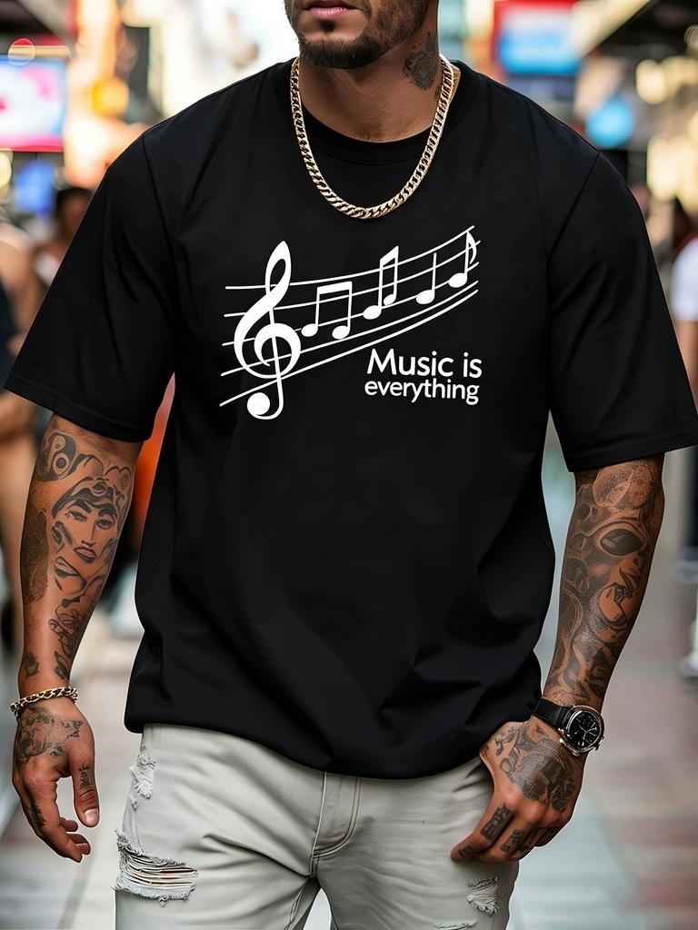 Music Is Everything Music Note Graphic Unisexs T Shirt Treble Clef Art Short Sleeve Crew Neck Cotton Tee Street Casual Wear Top