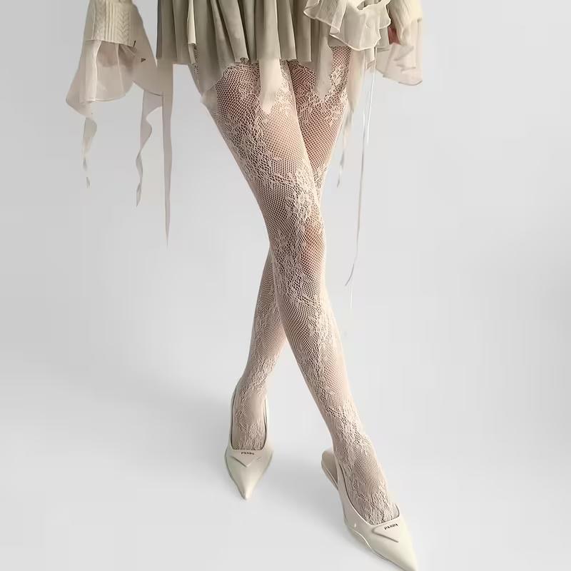 A Pair of Autumn Lace Tights, Fishnet Stockings, and Women's Leggings, Suitable for Parties and Date Scenes