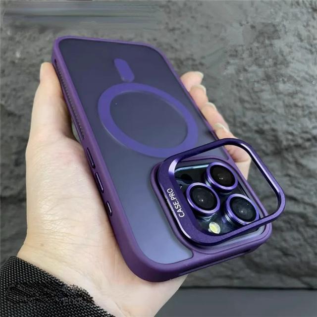 For iPhone 15 Pro Max Luxury Magsafe Magnetic Matte Phone Case For iPhone 11 12 13 14 16 Plus Lens Holder Stand Protective Cover