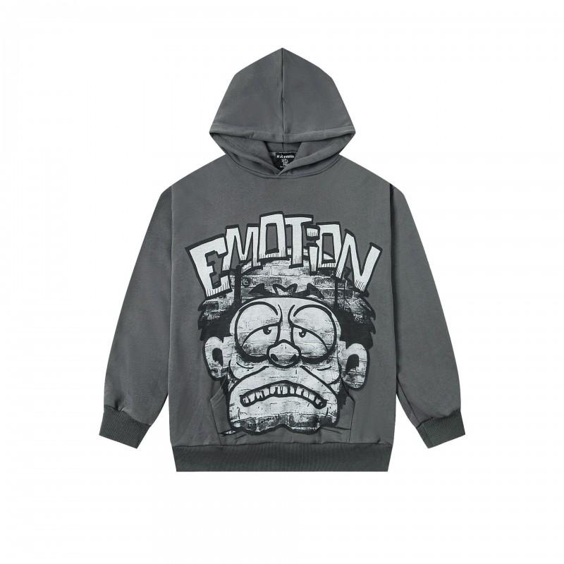 Mens Oversized Hooded Zip-Up Sweatshirt With Rhinestone Letter Print Cotton Streetwear