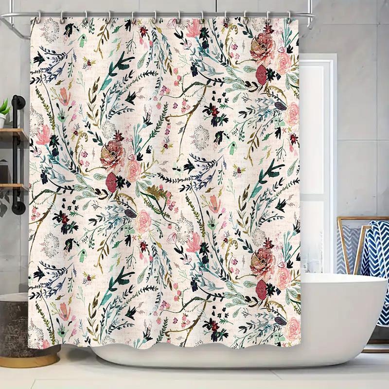 

Floral Shower Curtain Botanical Nature Birds Pattern Bathroom Decor Washable Fabric Liner Vintage Farmhouse Style Home Textile W60H190(CM)-1 Pcs