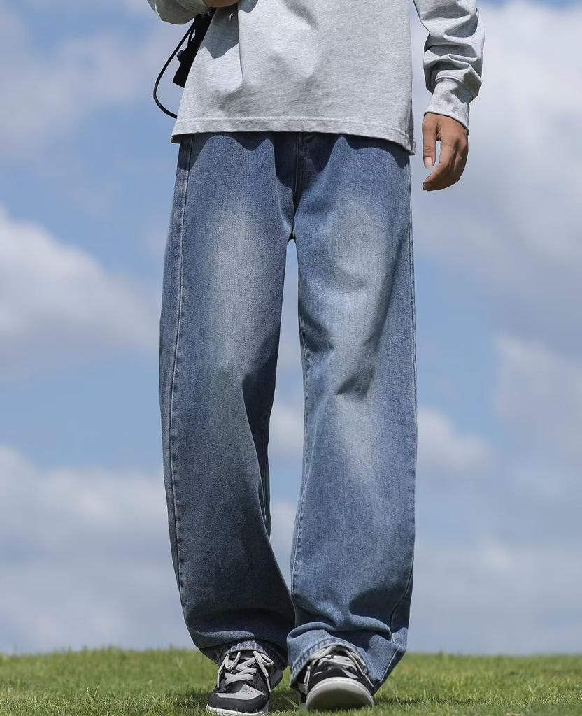 Bluefeel Wide Leg Plus and Straight Wide Leg Pants for Street and Dark Blue Men's Jeans, Sizes, Comfortable, Breathable, Hardwearing, Fit, Style,