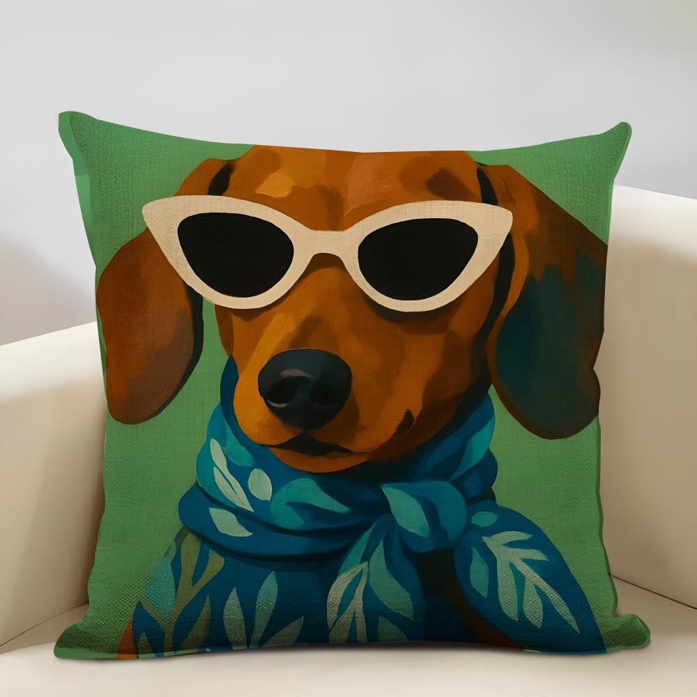 Animals Wearing Bandanas Cushion Cover Household Decoration Linen Sofa Cushion Cover: Skin-Friendly & Breathable With Invisible
