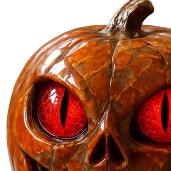 Handmade Red-Eyed Pumpkin Figurine Handcrafted Marble-Look Resin Pumpkin Statue with Amber Eyes for Halloween Tabletop Shelf Decor