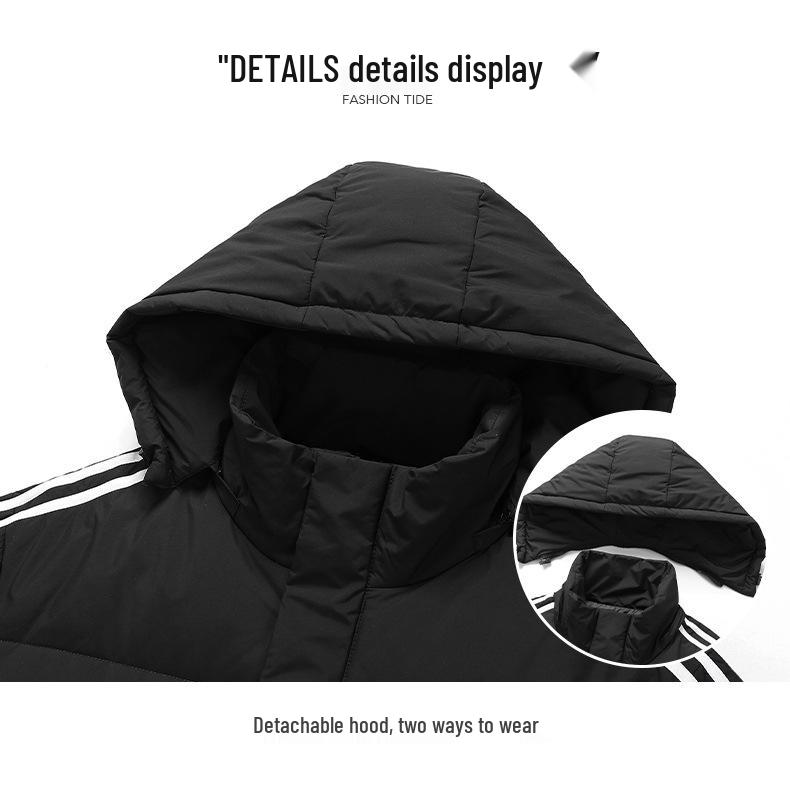 Jachetă cu glugă și puf Adidas Unisex cu Trei Benzi - Palton de Iarnă Trendy