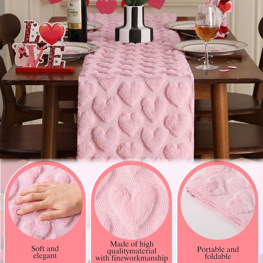 Valentine's Day Red/White/Pink Heart Pattern Table Runner Soft Party Dining Decorations Tablecloth for Dining Tea Table TV Stand