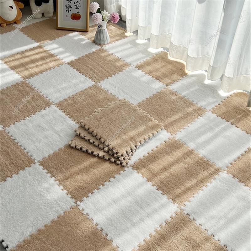12Pcs Winter Hot Selling Interlocking Mat 30x30CM Plush Splicing Carpet Bedside Mat for Bedroom All-Season Soundproof and Warm