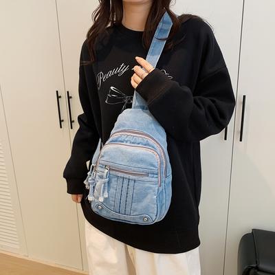 Bolso de Pecho de Mezclilla para Mujer con Múltiples Bolsillos Bolso Cruzado