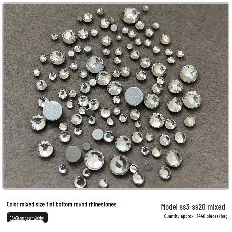 1440 Mixed-Size Colorful Flat-Bottom Round Rhinestones for Nail Art
