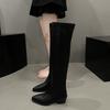 Knee high boots long boots children's autumn new square head high heel small slim elastic knight boots