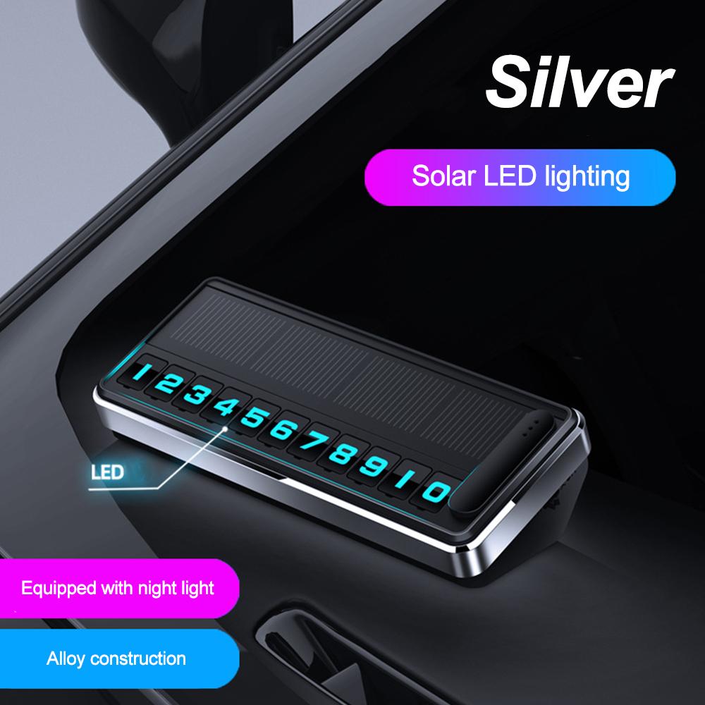1Pc Solar Car Phone Number Plate Led Lighting Temporary Parking Card Hidden Plates Car Park Stop Multiple Number Parking Gadgets