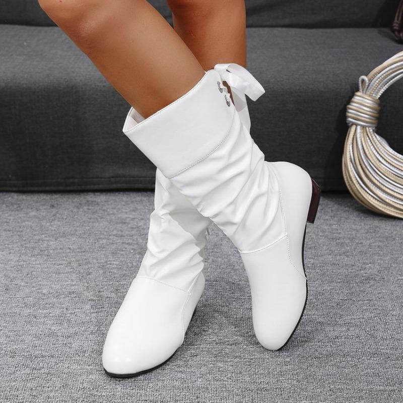 Oslavte Dámské Boty Jarní Podzimní Obuv Kožené Boty do půli lýtek Dámské Kulatá špička Jednobarevné Silný Nízký Podpatek Ležérní Botas Femme