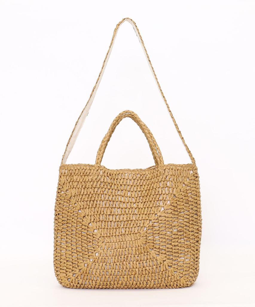 Cuco Paper Tassel Handle 2-Way Basket BagA4 Compatible, 2413112064, Camel (144cm)