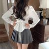 Sweet Spicy College Style Long Sleeved White Shirt Women Autumn Waist Cinching Slim Effect Uniform Shirt Unique Design and Chic Top
