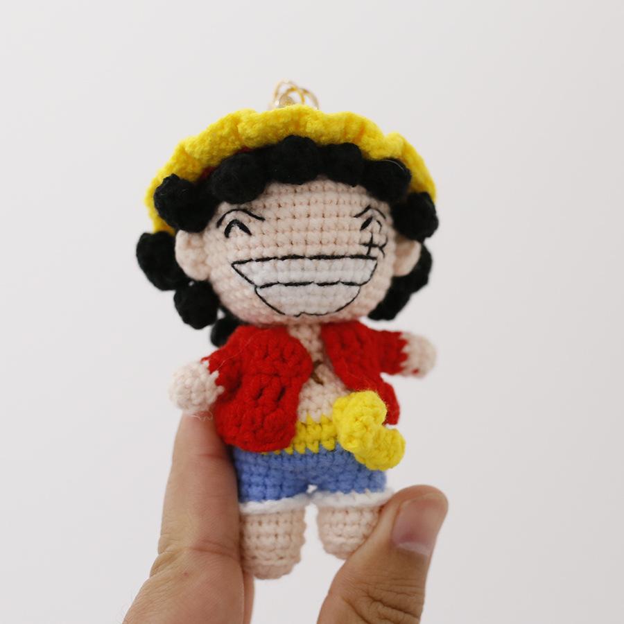 

New Cartoon Anime One Piece Handmade Crochet Characters Luffy Keychain Doll Key Ring Pendant Kawaii Figure Decoration Gift