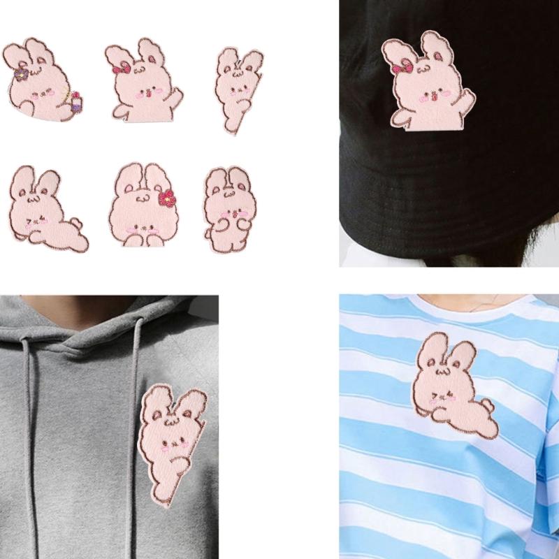 6 Pcs Cartoon Rabbits Iron On Patches Applique Patches Animal Repair Patches Embroidery Patches for Clothes Decoration