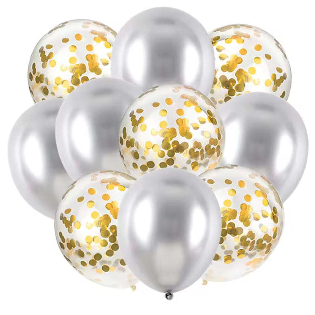 10PCS Gold Silver Metal Latex Confetti Balloons Wedding New year Birthday Party Decorations Matte Globos