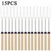Telescoping Barbecue Fork Stainless Steel Double Metal Skewers Roasting Stick Smores Skewer for Hot Dog BBQ Picnic Camping