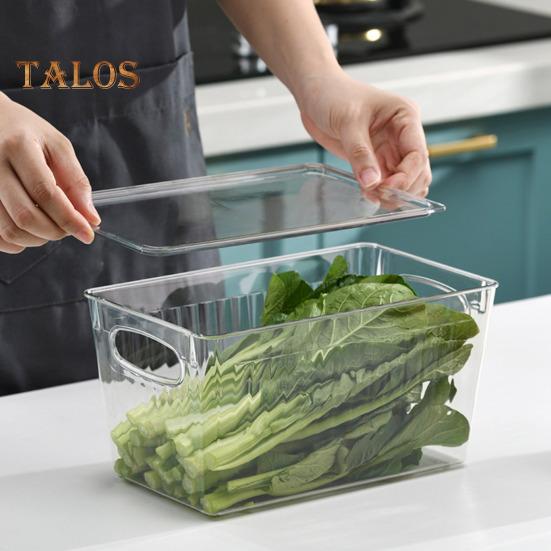 Food Storage Box Non-skid Bottom Transparent with Handle And 2 Removable Divider Vegetable Fruit Caddy Bin Fridge Pantry Kitchen Snacks Seasoning Tea