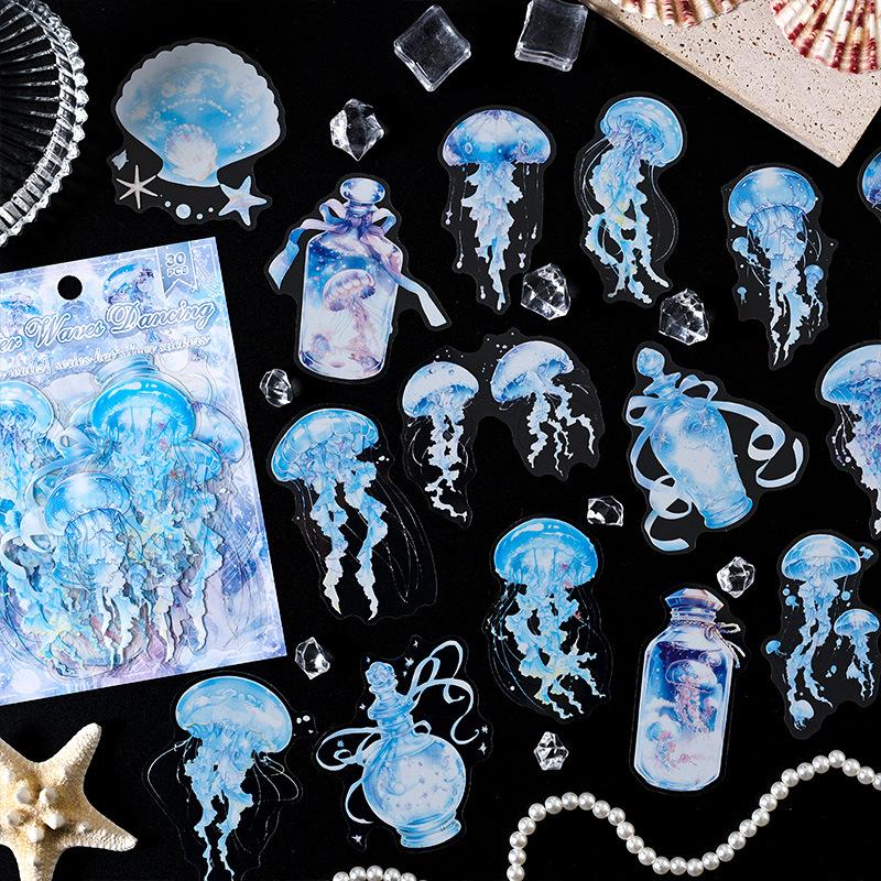 30Pcs Jellyfish Stickers Aesthetic PET DIY Collage Junk Journal Decor Material Stickers for Phone Srapbooking Planner Stickers