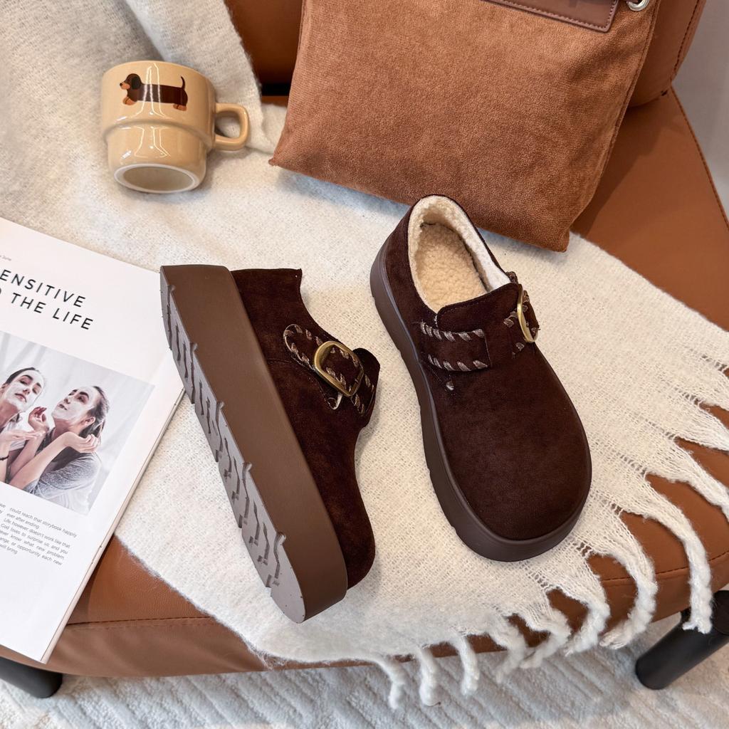 Cowhide Version Thick-soled Heightening All-inclusive Women's New Autumn One-pedal Boken Single Shoes