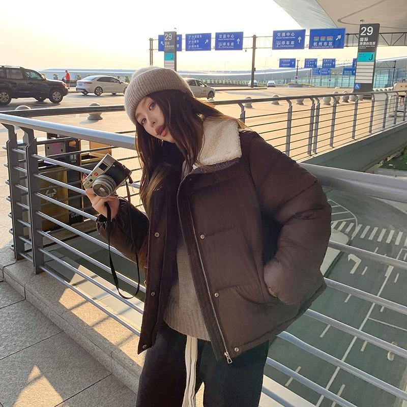 Lamb Wool Large Lapel Splicing Small Lambskin Down Cotton Clothes Women's Winter New Small Short Jacket Windproof