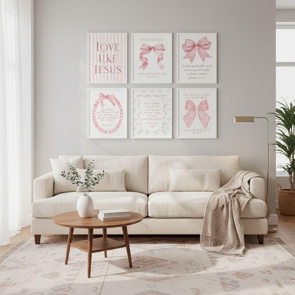 Without Frame Pink Bow Poster Decorative Painting No Frame Canvas Painting Inspirational Quote Canvas Print Girly Wall Art